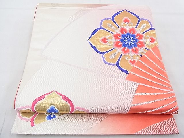 平和屋着物◎六通柄袋帯 唐織 扇面花菱文 金銀糸 逸品 BAAE3129jm
