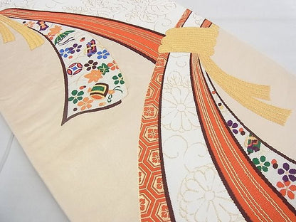 平和屋着物◎六通柄袋帯 唐織 束ね熨斗吉祥文 金糸 逸品 BAAE3132jm