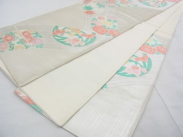 平和屋着物◎六通柄袋帯 唐織 籬花丸文 銀糸 逸品 BAAE3138jm