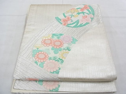平和屋着物◎六通柄袋帯 唐織 籬花丸文 銀糸 逸品 BAAE3138jm