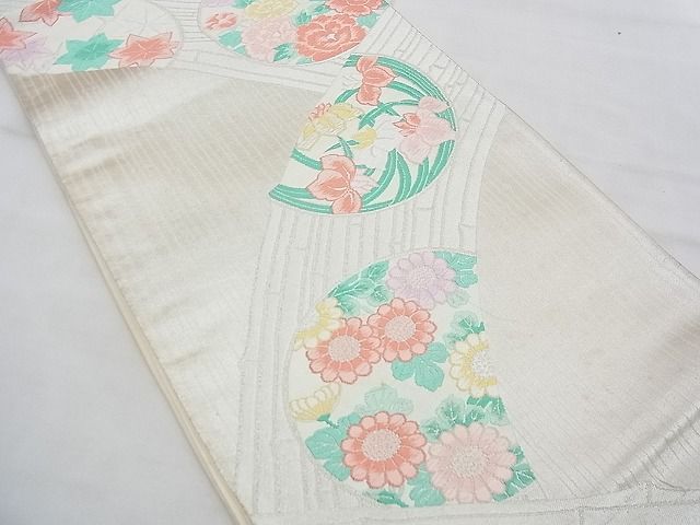 平和屋着物◎六通柄袋帯 唐織 籬花丸文 銀糸 逸品 BAAE3138jm