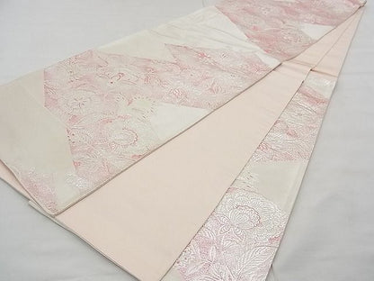 平和屋着物◎六通柄袋帯 松皮菱花唐草文 銀糸 逸品 BAAE3147jm