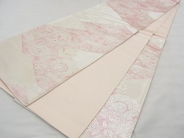 平和屋着物◎六通柄袋帯 松皮菱花唐草文 銀糸 逸品 BAAE3147jm