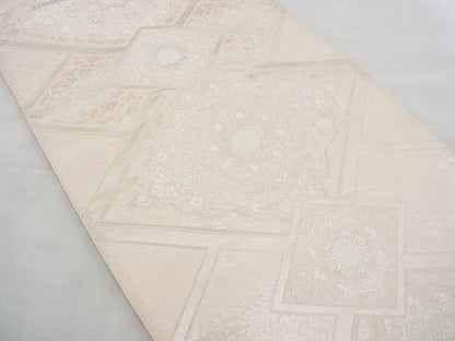 平和屋着物◎六通柄袋帯　唐織　花菱文　銀糸　逸品　BAAE3146jm