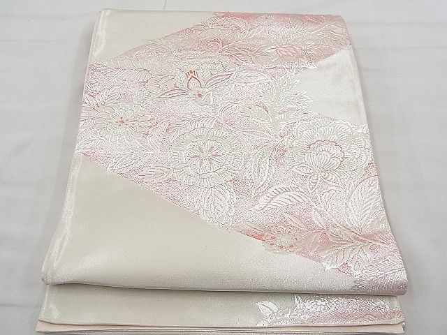平和屋着物◎六通柄袋帯 松皮菱花唐草文 銀糸 逸品 BAAE3147jm