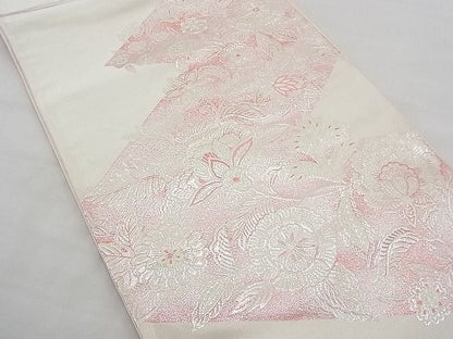 平和屋着物◎六通柄袋帯 松皮菱花唐草文 銀糸 逸品 BAAE3147jm