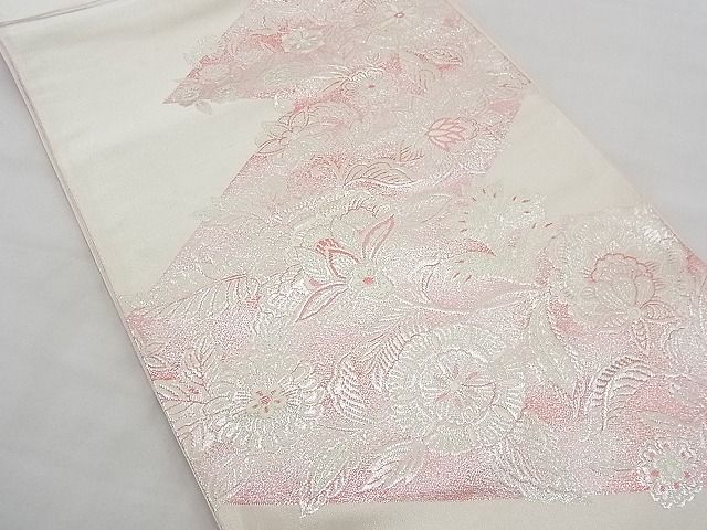 平和屋着物◎六通柄袋帯 松皮菱花唐草文 銀糸 逸品 BAAE3147jm