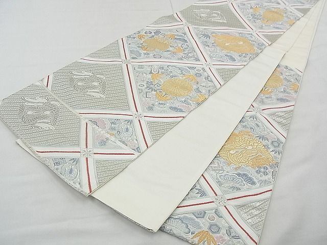 平和屋着物◎六通柄袋帯 唐織 鳳凰花菱紋 宝尽くし 金糸 逸品 BAAE3158jm