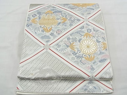 平和屋着物◎六通柄袋帯 唐織 鳳凰花菱紋 宝尽くし 金糸 逸品 BAAE3158jm