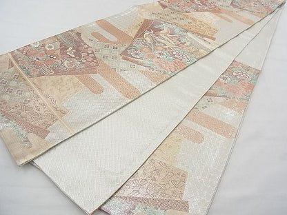 平和屋着物◎宝珠本佐賀錦 六通柄袋帯 九百錦 色紙重ね飛鶴花文 金銀糸 逸品 BAAE3170jm