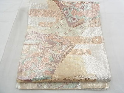 平和屋着物◎宝珠本佐賀錦 六通柄袋帯 九百錦 色紙重ね飛鶴花文 金銀糸 逸品 BAAE3170jm