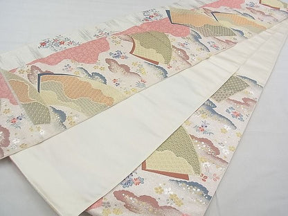 平和屋着物◎六通柄袋帯 唐織 雲取扇面文 金銀糸 逸品 BAAE3171jm
