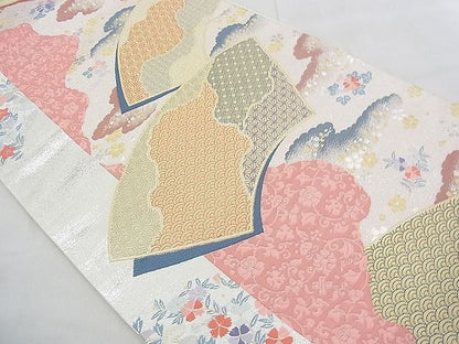 平和屋着物◎六通柄袋帯 唐織 雲取扇面文 金銀糸 逸品 BAAE3171jm