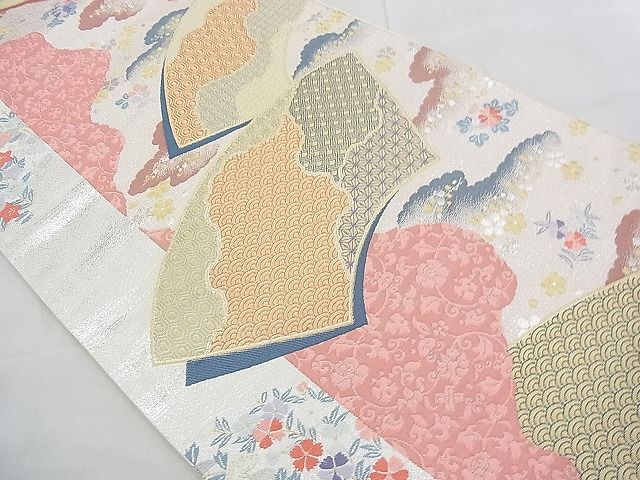平和屋着物◎六通柄袋帯 唐織 雲取扇面文 金銀糸 逸品 BAAE3171jm