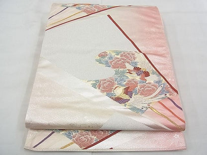 平和屋着物◎六通柄袋帯 唐織 鳳凰扇面花文 金銀糸 逸品 BAAE3181jm
