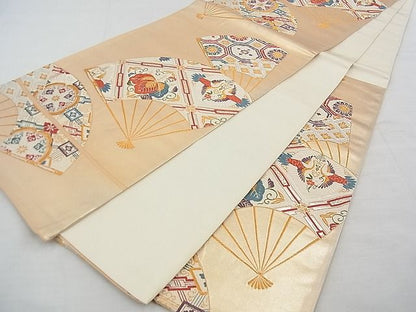 平和屋着物◎六通柄袋帯 唐織 扇面有職文様 金銀糸 逸品 BAAE5812jm