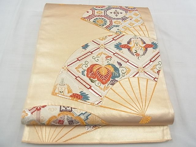 平和屋着物◎六通柄袋帯 唐織 扇面有職文様 金銀糸 逸品 BAAE5812jm