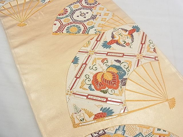平和屋着物◎六通柄袋帯 唐織 扇面有職文様 金銀糸 逸品 BAAE5812jm