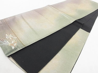 平和屋着物◎六通柄袋帯 無地浪漫 ワンポイント 飛鳥文 引箔 正絹 逸品 AAAF3564Bgw