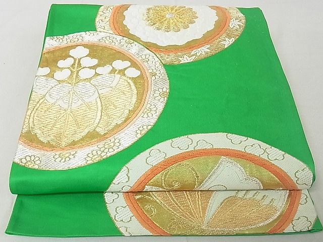 平和屋着物◎六通柄袋帯 花絵皿 金銀糸 逸品 DAAD4181we