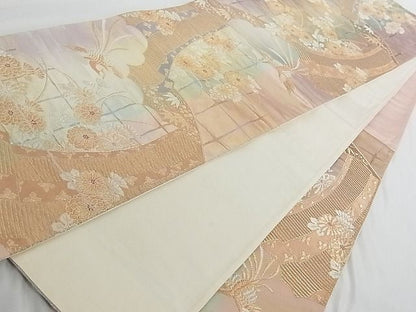 平和屋着物◎六通柄袋帯 花鳥文 金銀糸 正絹 逸品 AAAF3598Bgw