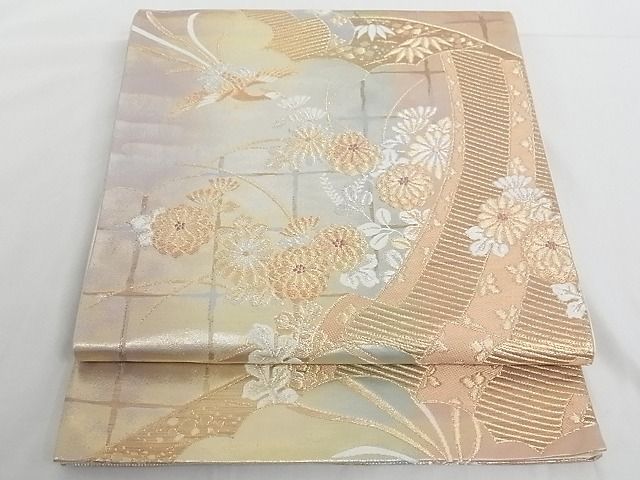 平和屋着物◎六通柄袋帯 花鳥文 金銀糸 正絹 逸品 AAAF3598Bgw
