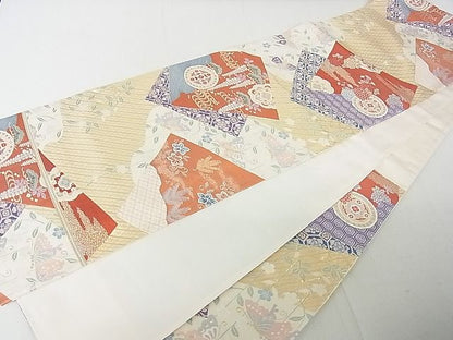 平和屋着物◎六通柄袋帯 色紙重ね 舞蝶花文 金糸 逸品 DAAD4212we