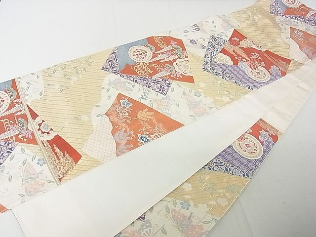 平和屋着物◎六通柄袋帯 色紙重ね 舞蝶花文 金糸 逸品 DAAD4212we