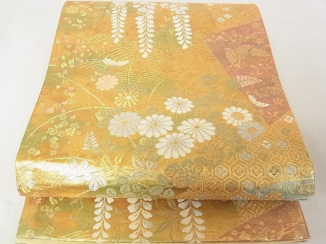 平和屋着物◎六通柄袋帯 吉祥花文 金糸 逸品 DAAD4213we
