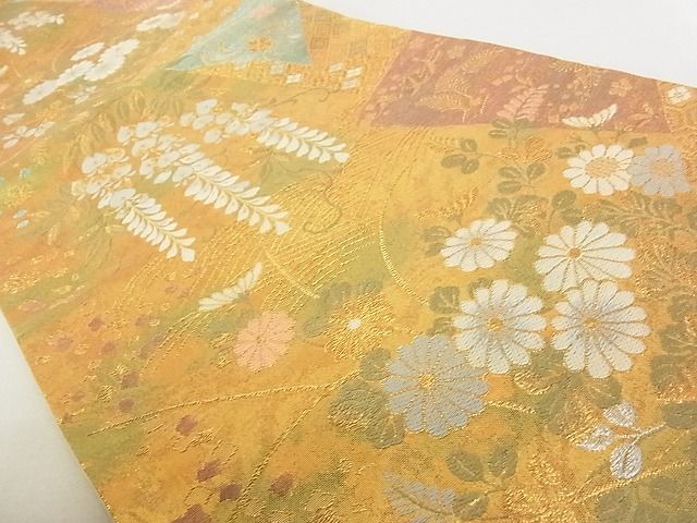 平和屋着物◎六通柄袋帯 吉祥花文 金糸 逸品 DAAD4213we