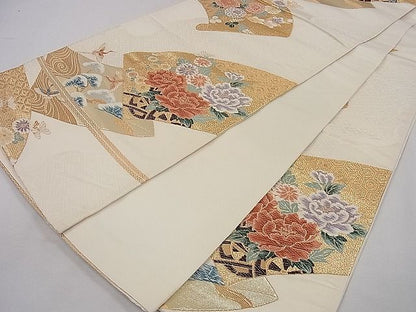 平和屋着物◎六通柄袋帯 唐織 絵巻飛鶴草花文 金銀糸 逸品 CAAD8783ou