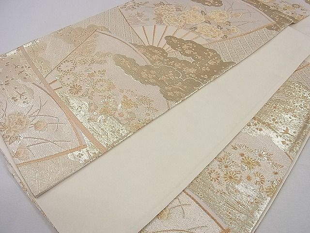 平和屋着物◎六通柄袋帯 雲重ね扇面花文 金糸 逸品 CAAD8817ou