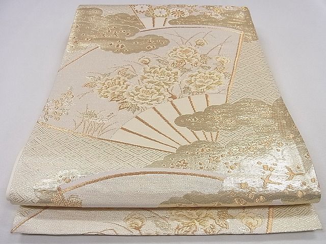 平和屋着物◎六通柄袋帯 雲重ね扇面花文 金糸 逸品 CAAD8817ou