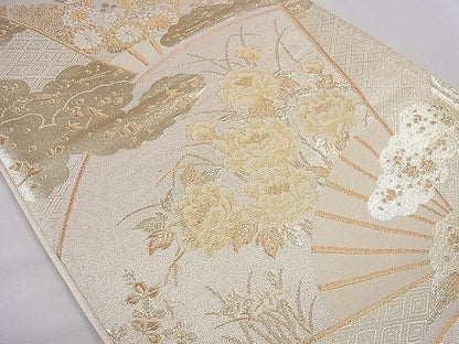 平和屋着物◎六通柄袋帯 雲重ね扇面花文 金糸 逸品 CAAD8817ou