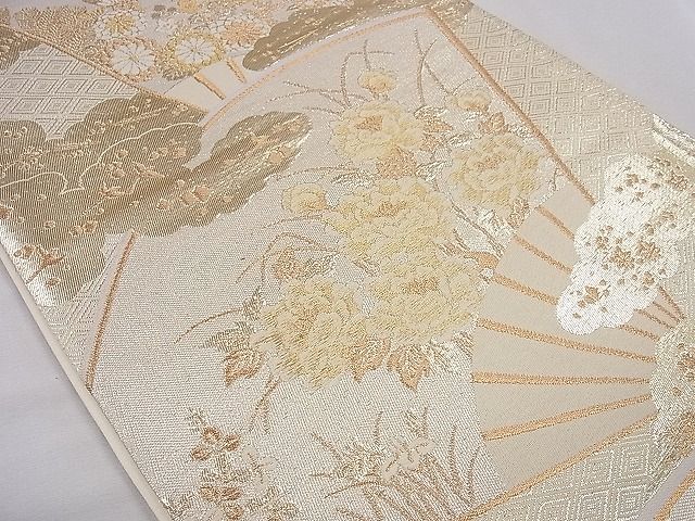 平和屋着物◎六通柄袋帯 雲重ね扇面花文 金糸 逸品 CAAD8817ou