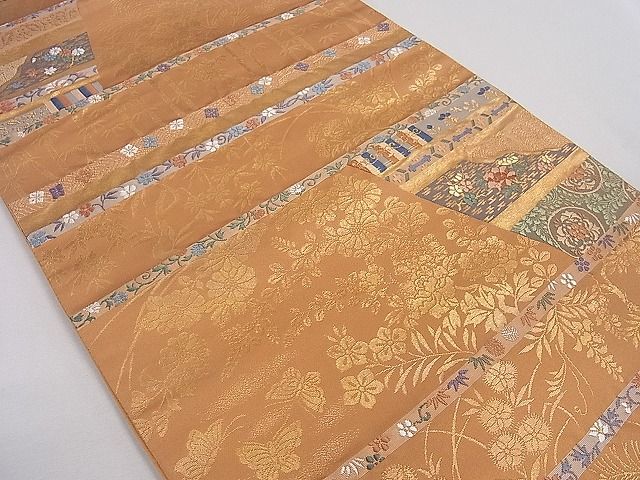 平和屋着物◎六通柄袋帯 唐織 草花吉祥文 金糸 逸品 CAAD8792ou