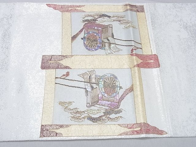 平和屋着物■六通太鼓柄袋帯 螺鈿箔 御所車飛鶴花文 金彩 逸品 CAAD6803hy