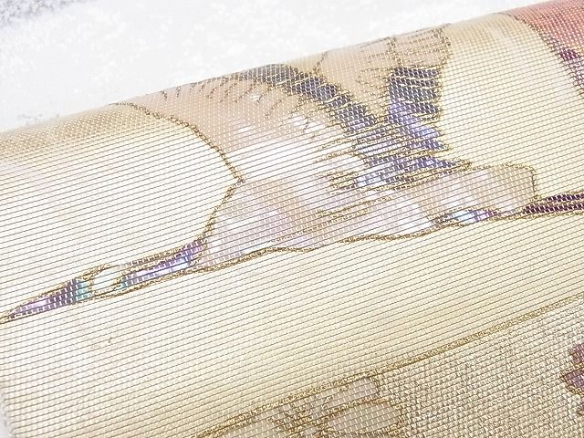 平和屋着物■六通太鼓柄袋帯 螺鈿箔 御所車飛鶴花文 金彩 逸品 CAAD6803hy