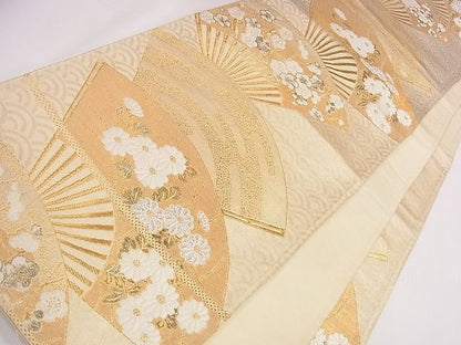 平和屋着物◎西陣 まいづる謹製 六通柄袋帯 扇面草花文 逸品 CAAD1134eg