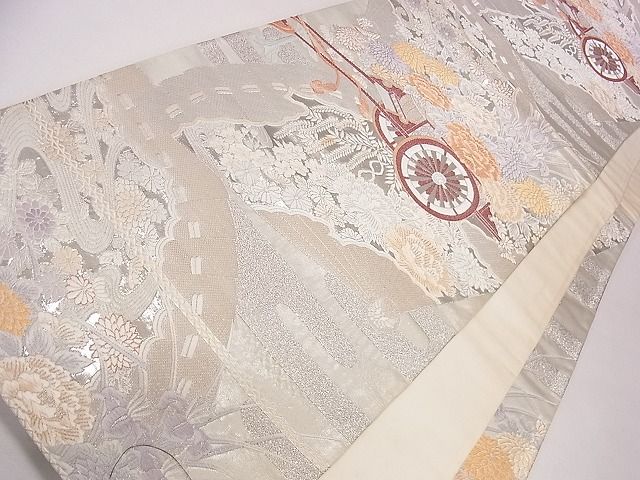 平和屋着物◎六通柄袋帯 唐織 檜扇花車文 銀糸 逸品 CAAD1266eg