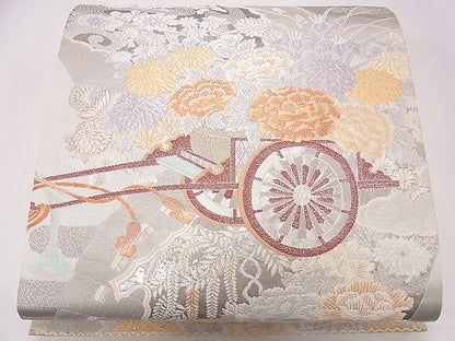 平和屋着物◎六通柄袋帯 唐織 檜扇花車文 銀糸 逸品 CAAD1266eg