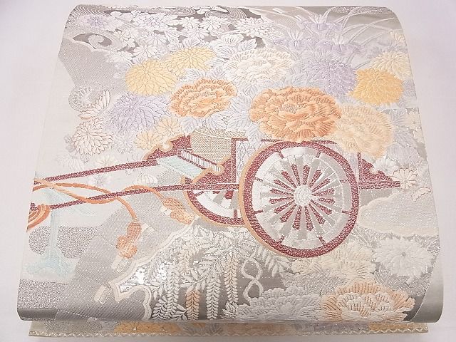 平和屋着物◎六通柄袋帯 唐織 檜扇花車文 銀糸 逸品 CAAD1266eg