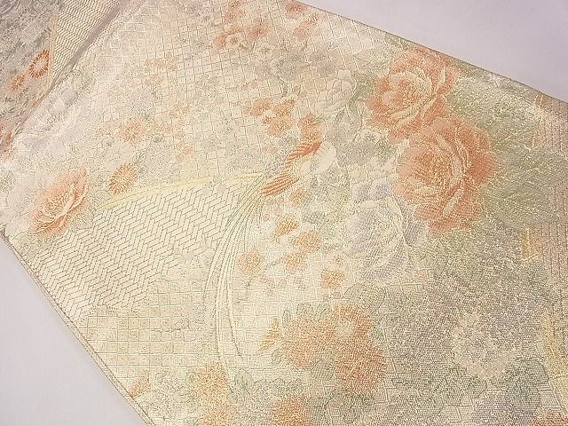 平和屋着物◎本佐賀錦 六通柄袋帯 宝珠 尾長鳥鳥草花文 九百錦 逸品 CAAD1270eg
