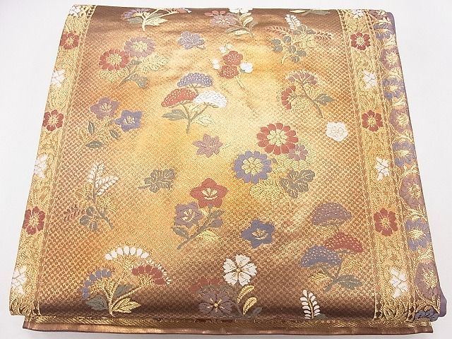平和屋着物◎六通柄袋帯 唐織 草花文 金糸 逸品 CAAD1279eg