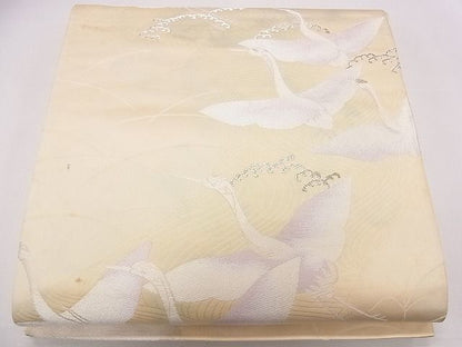 平和屋着物◎六通柄袋帯 唐織 立波飛鶴文 銀糸 逸品 CAAD1281eg