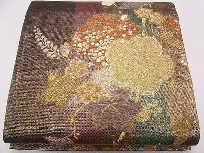 平和屋着物◎六通柄袋帯 枝花文 金糸 逸品 CAAD1290eg