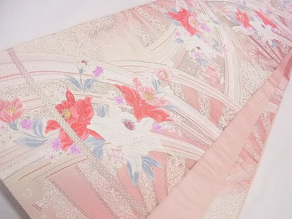 平和屋着物◎六通柄袋帯 草花文 金銀糸 逸品 CAAD1303eg