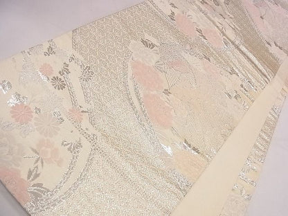 平和屋着物◎六通柄袋帯 孔雀花文 プラチナ箔 逸品 CAAD1350eg