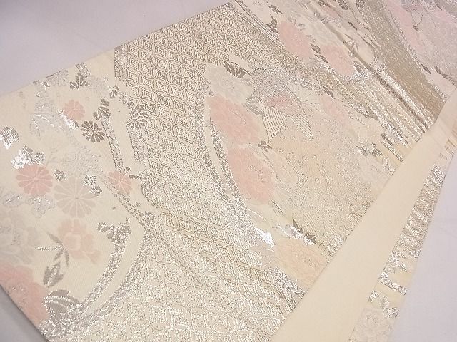 平和屋着物◎六通柄袋帯 孔雀花文 プラチナ箔 逸品 CAAD1350eg