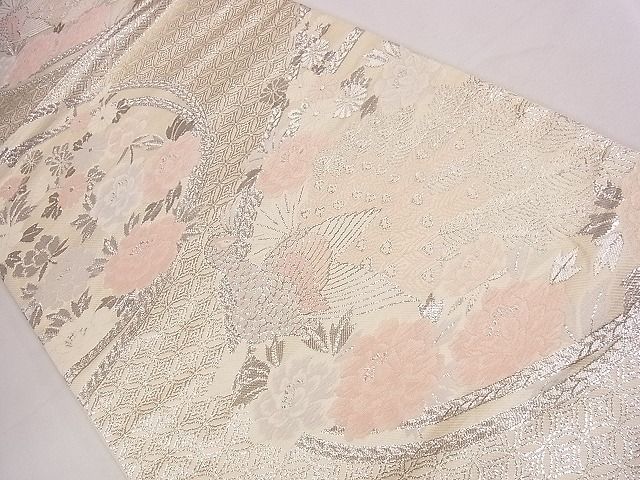 平和屋着物◎六通柄袋帯 孔雀花文 プラチナ箔 逸品 CAAD1350eg